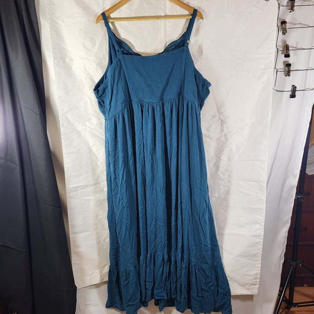 Torrid Boho Fairy Whimsy Washable Gauze Lace Inset Maxi Dress Teal Size 5 - Picture 2 of 5